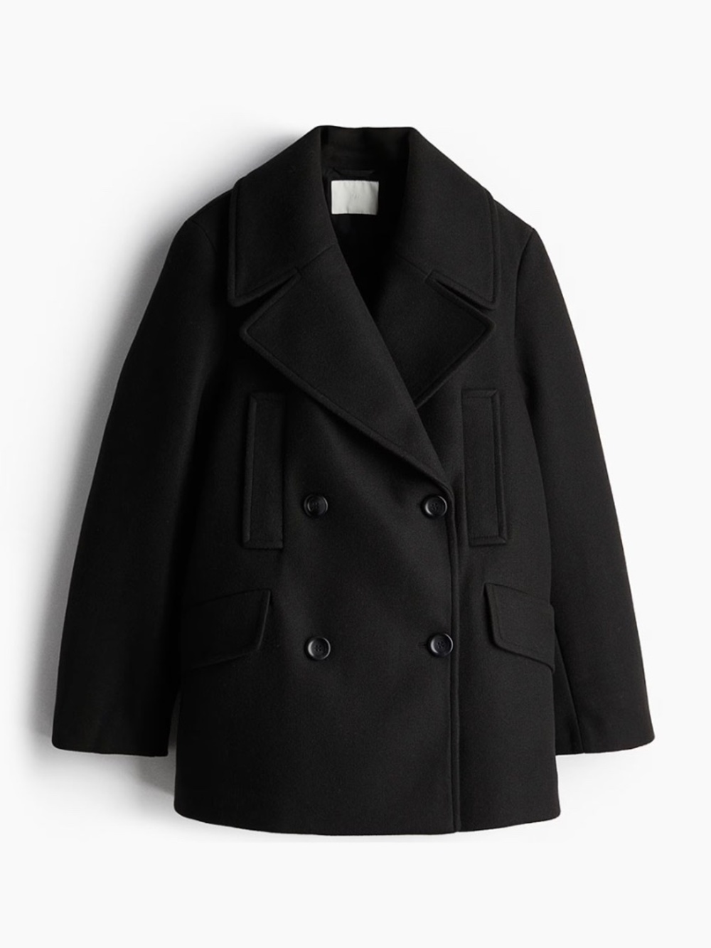 H&M Black Double Breasted Pea Coat. Size XS.